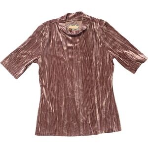 Pilcro Anthropologie Pink Crushed Velvet Mock Neck Top Elbow Sleeve Size XS NWT